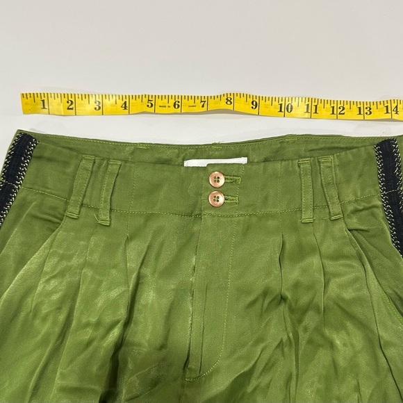Anthropologie Green Satin Joggers with Button waistband - Picture 4 of 5